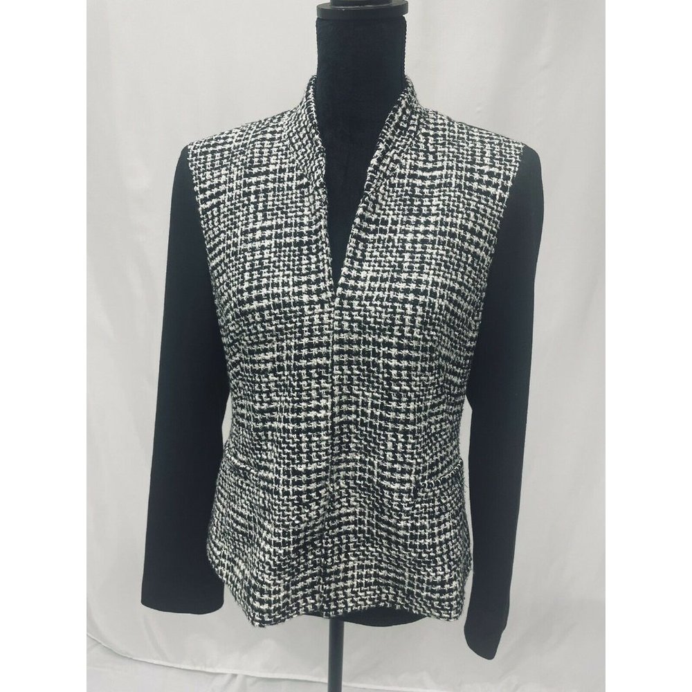Evan Picone Black White Pattern Lined Suit Jacket Shoulder Pads Womens 8